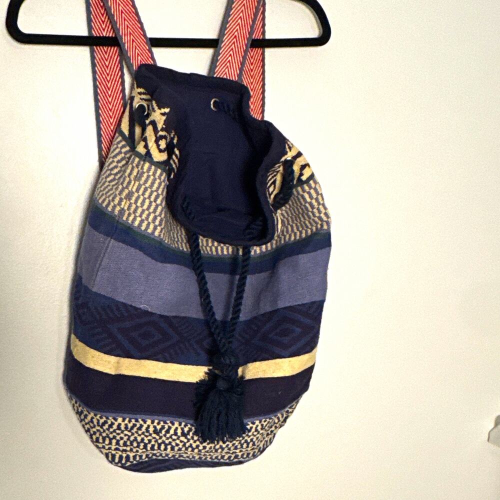 American Eagle Outfitters Woven Cotton Bucket Drawstring Bag Geometric Tassel